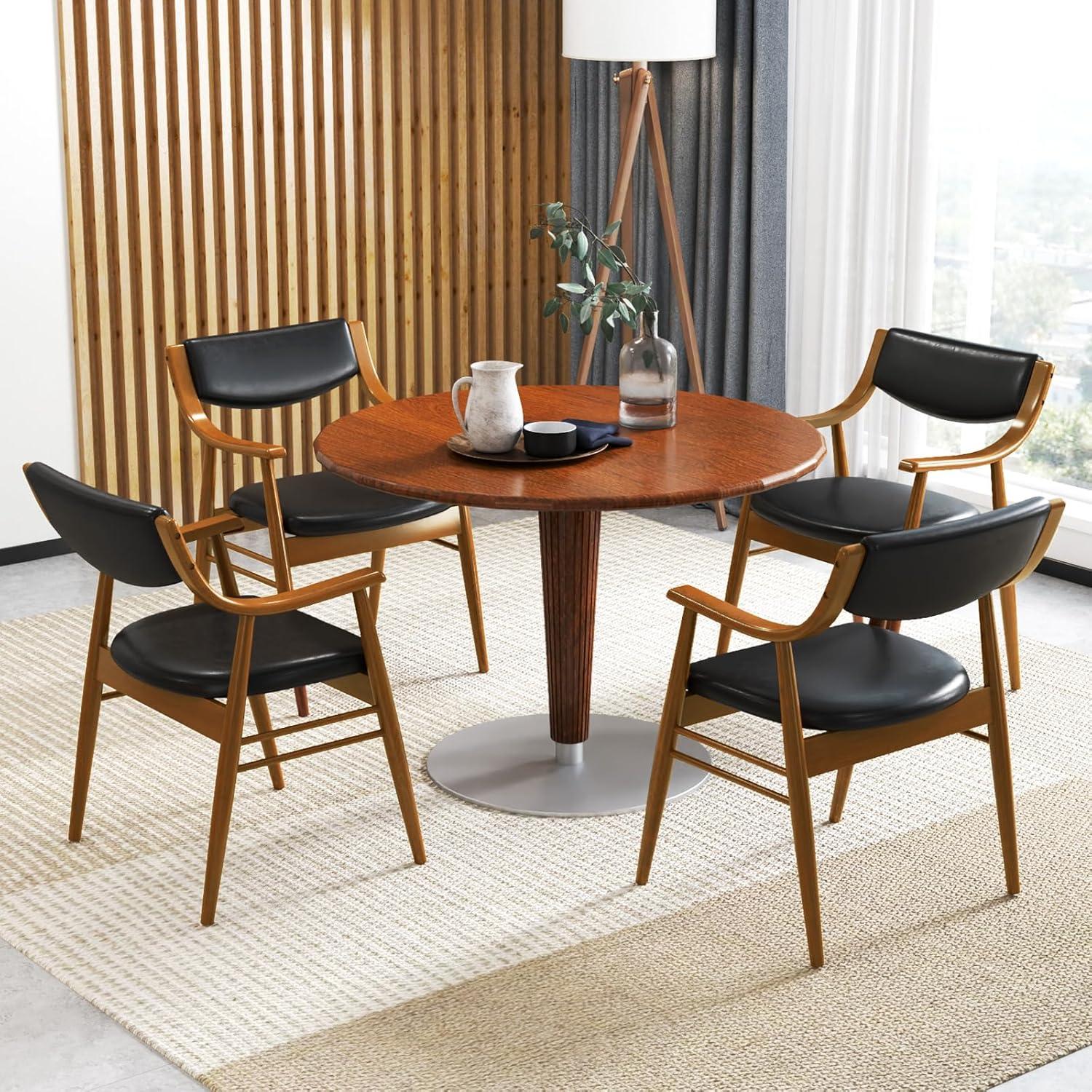 image:imageGiantex Wooden Dining Chairs Set of 2 PU Leather Upholstered Kitchen Chairs wPadded Seat amp Back Rubber Wood Frame Comfy Modern Armchairs MidCentury Side Chairs for Home Living RoomWalnutblack