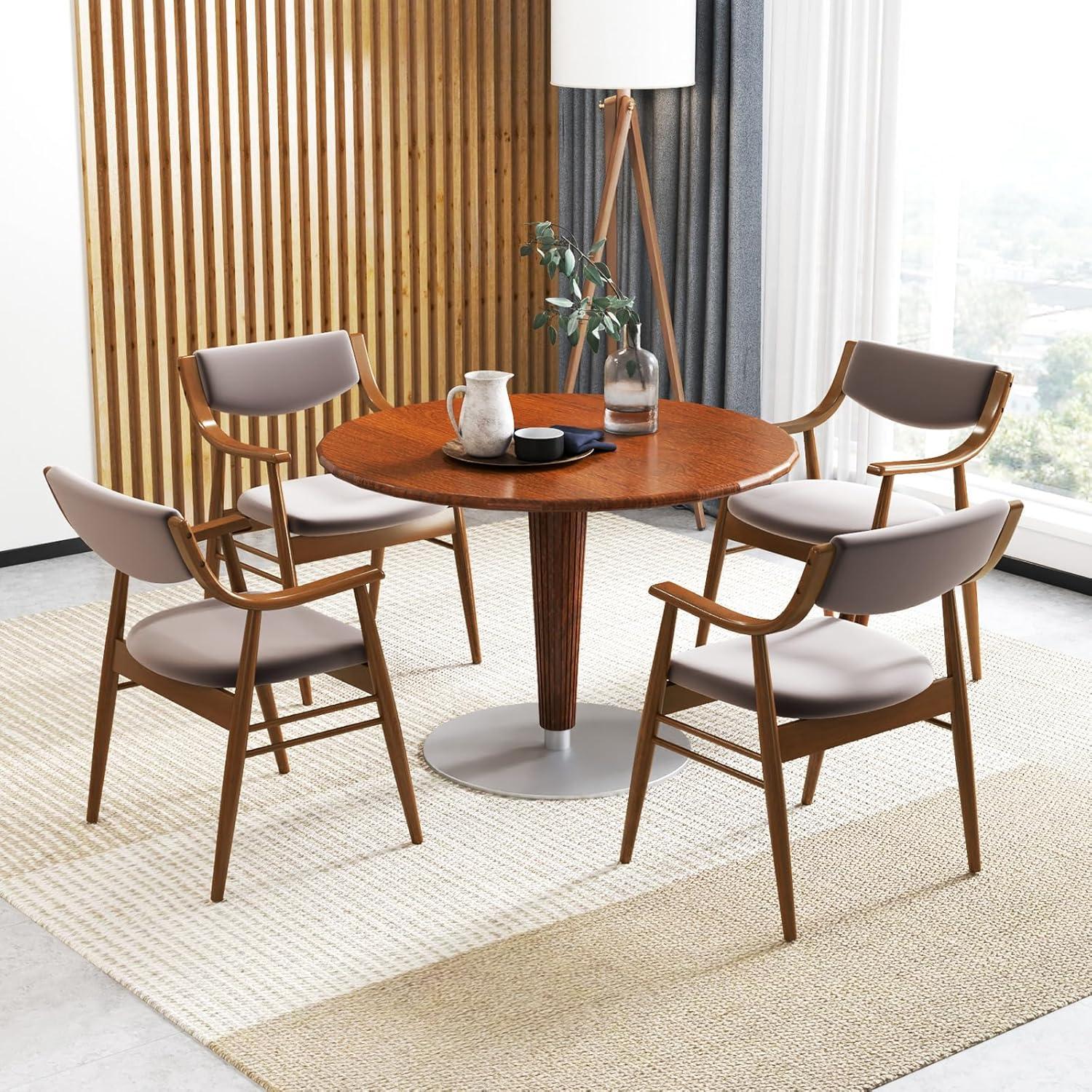 image:imageGiantex Wooden Dining Chairs Set of 2 PU Leather Upholstered Kitchen Chairs wPadded Seat amp Back Rubber Wood Frame Comfy Modern Armchairs MidCentury Side Chairs for Home Living RoomWalnutbrown