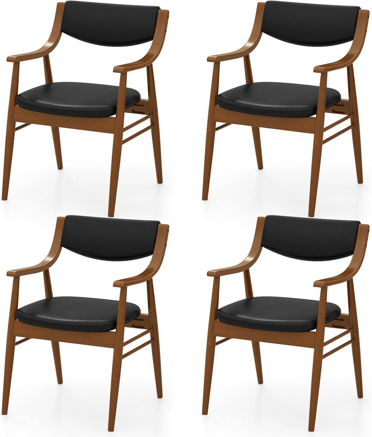 image:imageGiantex Wooden Dining Chairs Set of 2 PU Leather Upholstered Kitchen Chairs wPadded Seat amp Back Rubber Wood Frame Comfy Modern Armchairs MidCentury Side Chairs for Home Living RoomWalnutblack