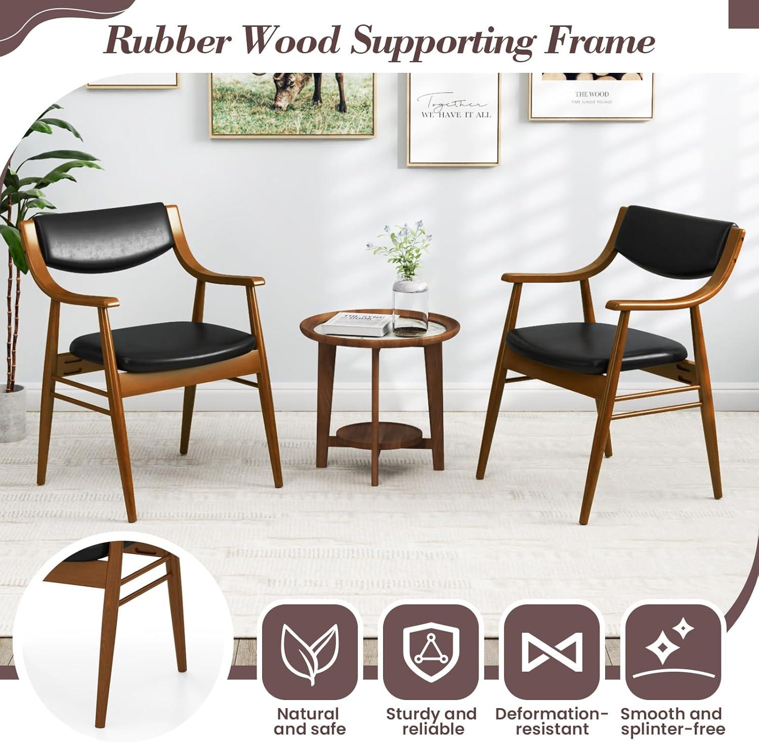 image:imageGiantex Wooden Dining Chairs Set of 2 PU Leather Upholstered Kitchen Chairs wPadded Seat amp Back Rubber Wood Frame Comfy Modern Armchairs MidCentury Side Chairs for Home Living RoomWalnutblack