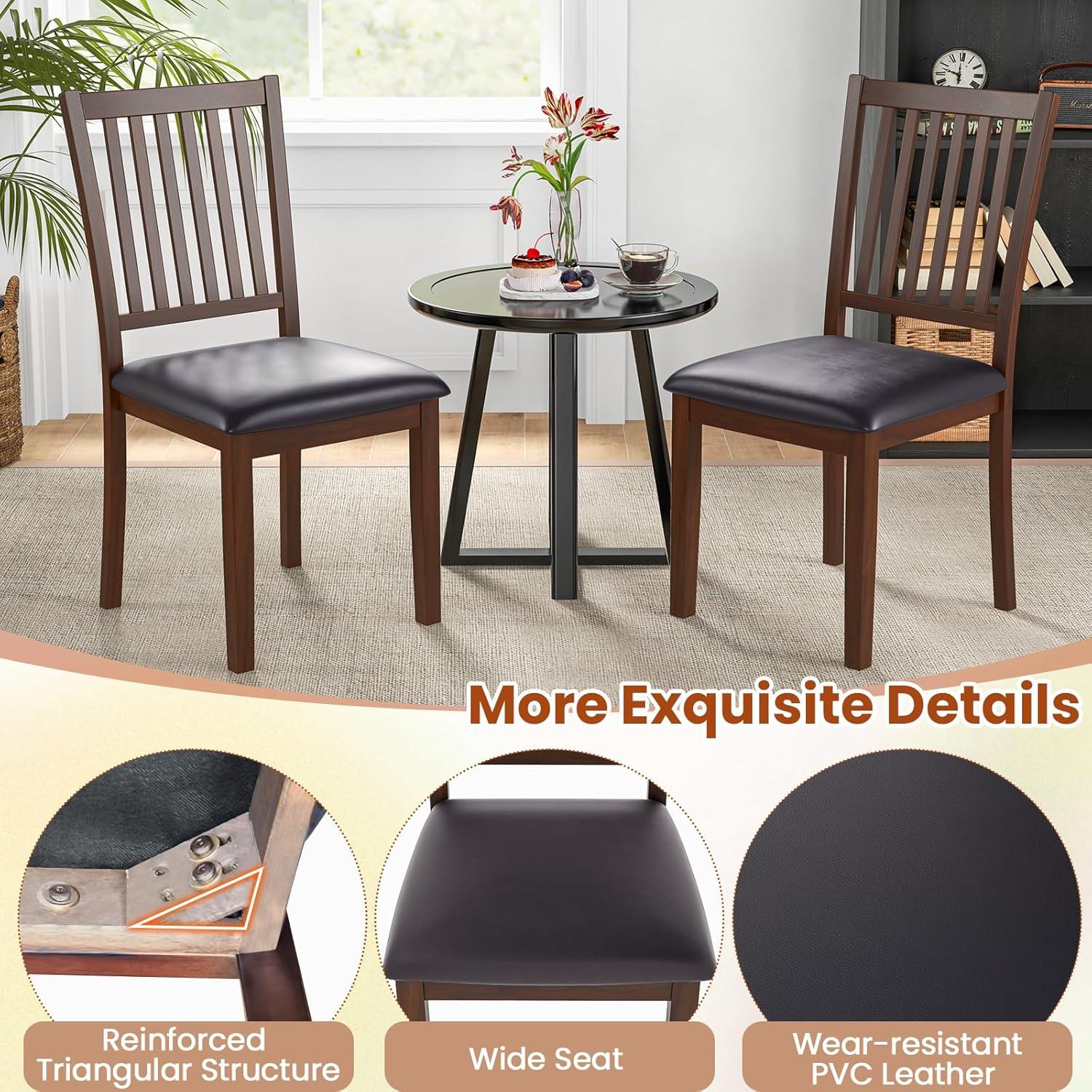 image:imageGiantex Wooden Dining Chairs Set of 2 Upholstered Kitchen Chairs wSlat Back WearResistant PVC Leather Rubber Wood Legs Farmhouse Dining Side Chairs for Dining Room Living Room Espresso2