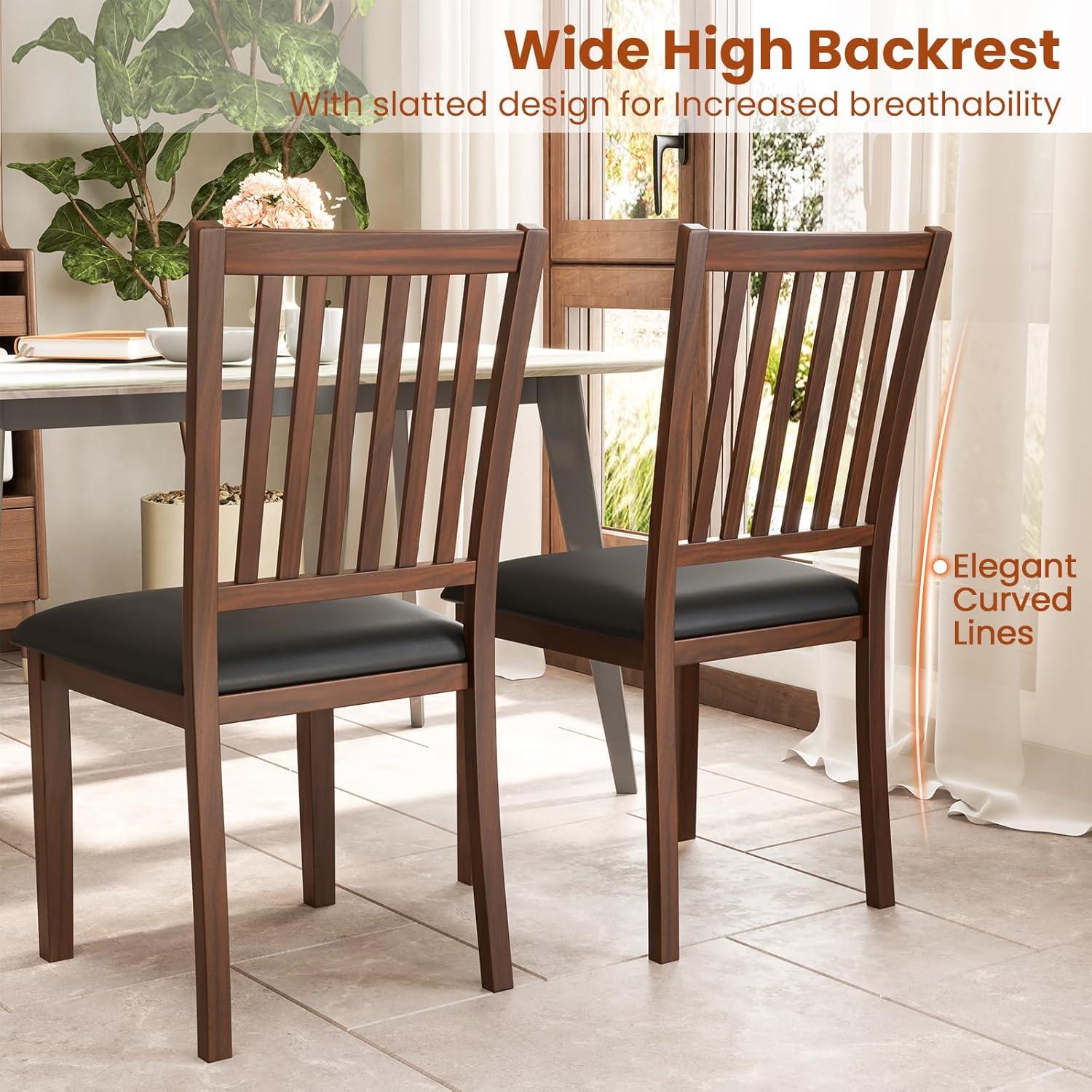image:imageGiantex Wooden Dining Chairs Set of 2 Upholstered Kitchen Chairs wSlat Back WearResistant PVC Leather Rubber Wood Legs Farmhouse Dining Side Chairs for Dining Room Living Room Espresso2