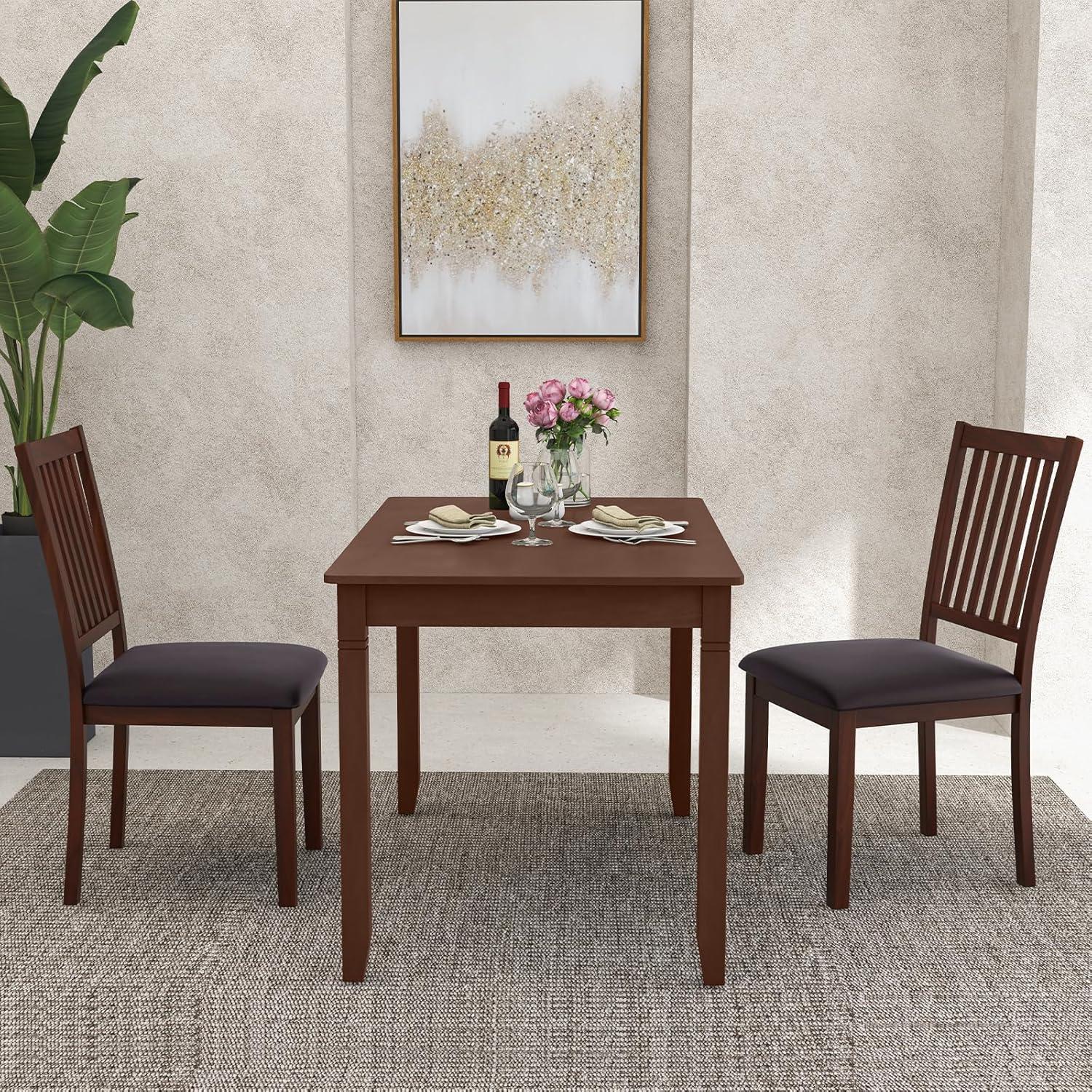 image:imageGiantex Wooden Dining Chairs Set of 2 Upholstered Kitchen Chairs wSlat Back WearResistant PVC Leather Rubber Wood Legs Farmhouse Dining Side Chairs for Dining Room Living Room Espresso2