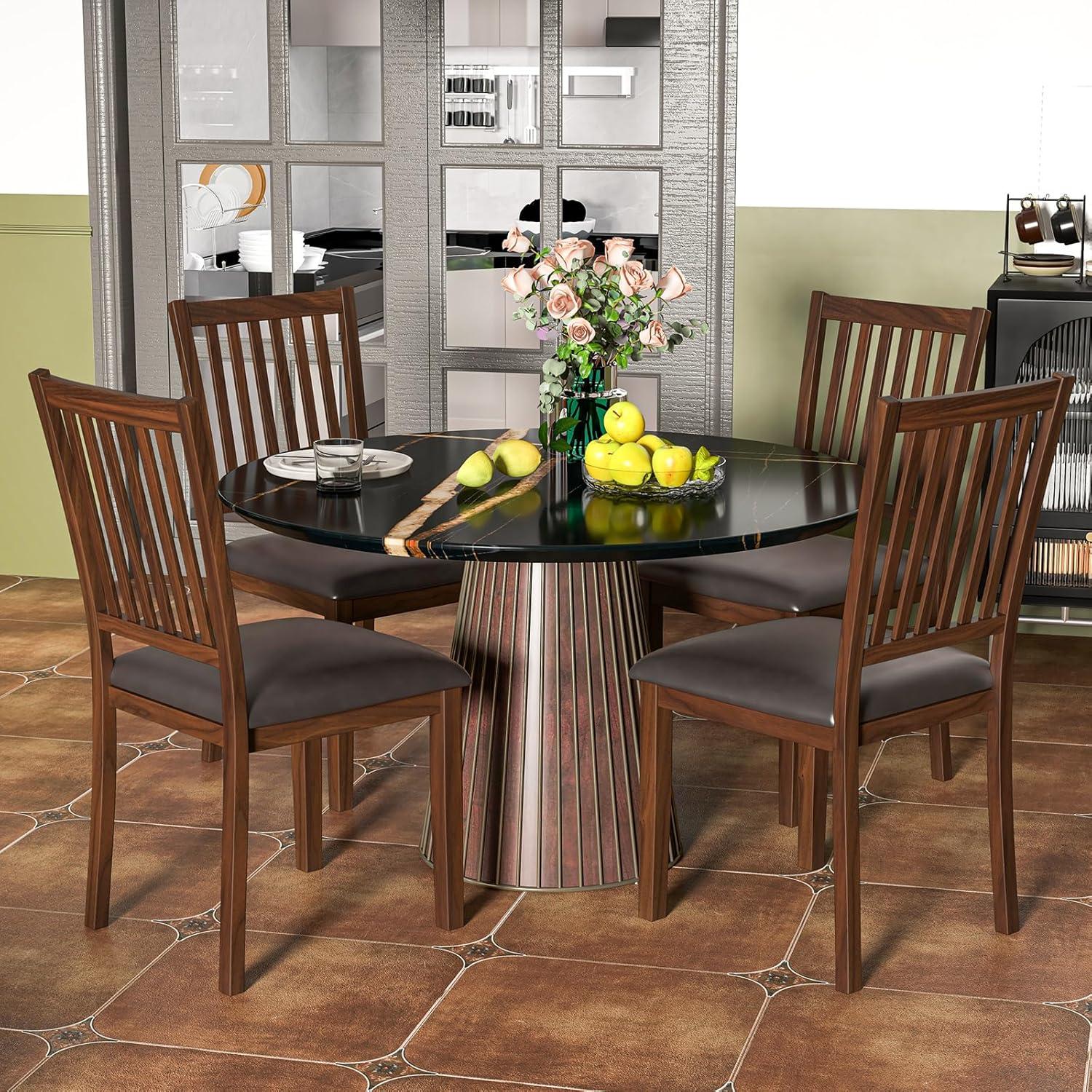 image:imageGiantex Wooden Dining Chairs Set of 2 Upholstered Kitchen Chairs wSlat Back WearResistant PVC Leather Rubber Wood Legs Farmhouse Dining Side Chairs for Dining Room Living Room Espresso2