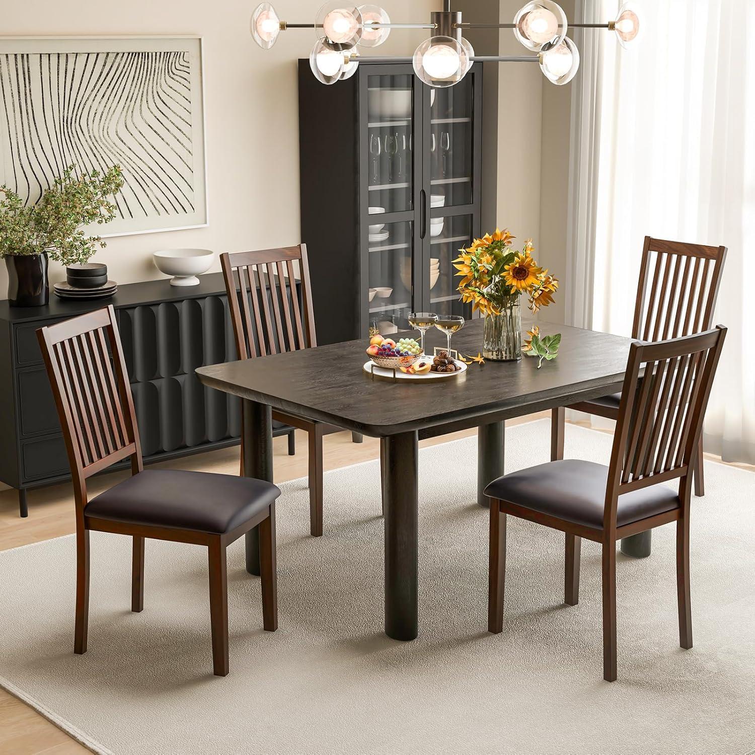 image:imageGiantex Wooden Dining Chairs Set of 2 Upholstered Kitchen Chairs wSlat Back WearResistant PVC Leather Rubber Wood Legs Farmhouse Dining Side Chairs for Dining Room Living Room Espresso1
