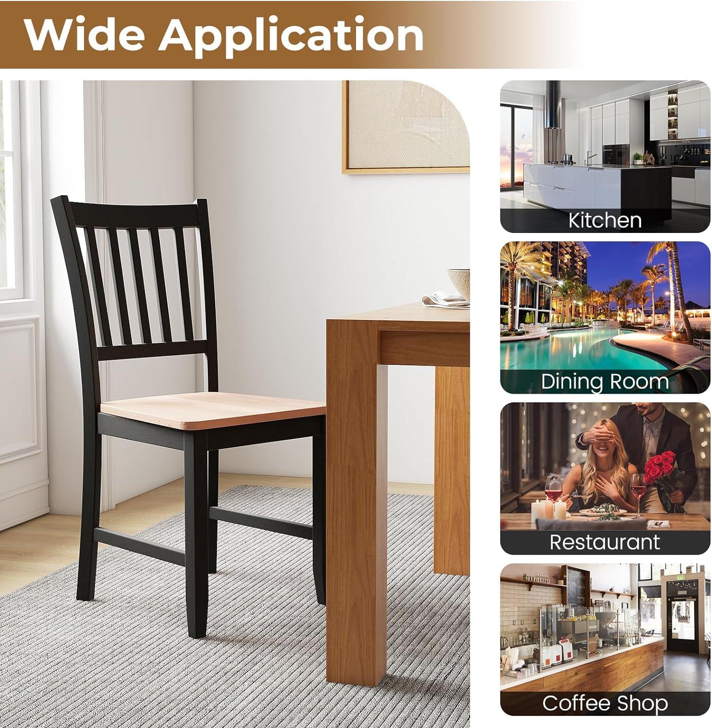 image:imageGiantex Wooden Dining Chairs Set of 4 Farmhouse Kitchen Chair with Rubber Wood Legs Easy to Assemble Armless Dining Side Chairs Dining Room Chairs Black