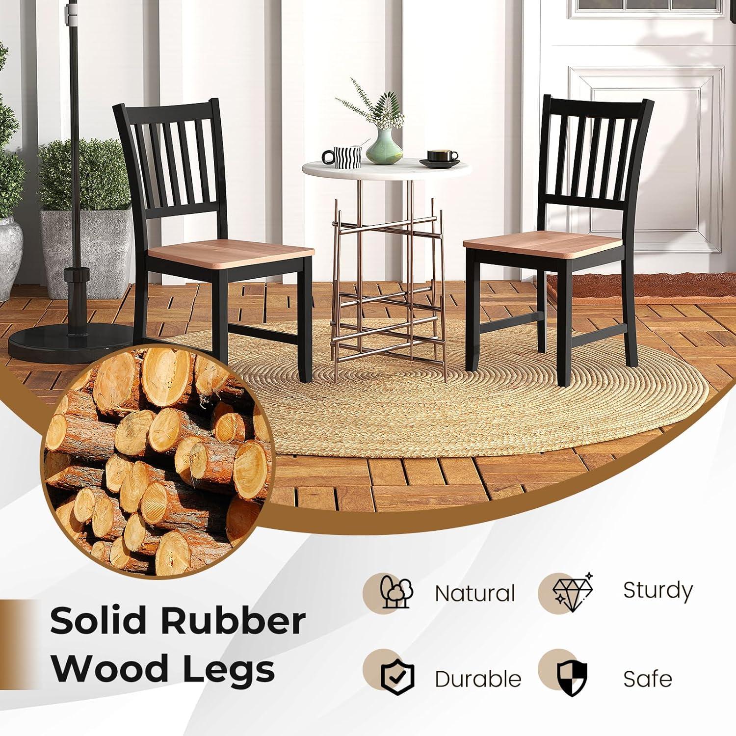 image:imageGiantex Wooden Dining Chairs Set of 4 Farmhouse Kitchen Chair with Rubber Wood Legs Easy to Assemble Armless Dining Side Chairs Dining Room Chairs Black