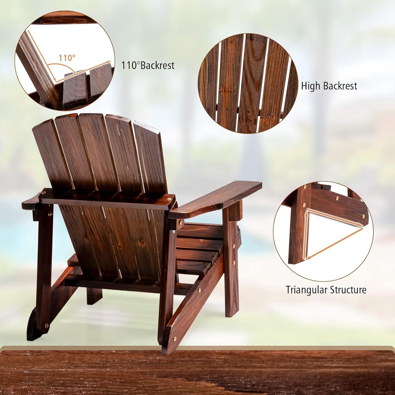 image:imageGiantex Wooden Kids Adirondack Chair All Weather Patio Chair with High Backrest Arm Rest 110 LBS Weight Capacity Outdoor Fir Wood Porch Chair for Balcony Backyard Poolside Yard 1 CoffeeCoffee