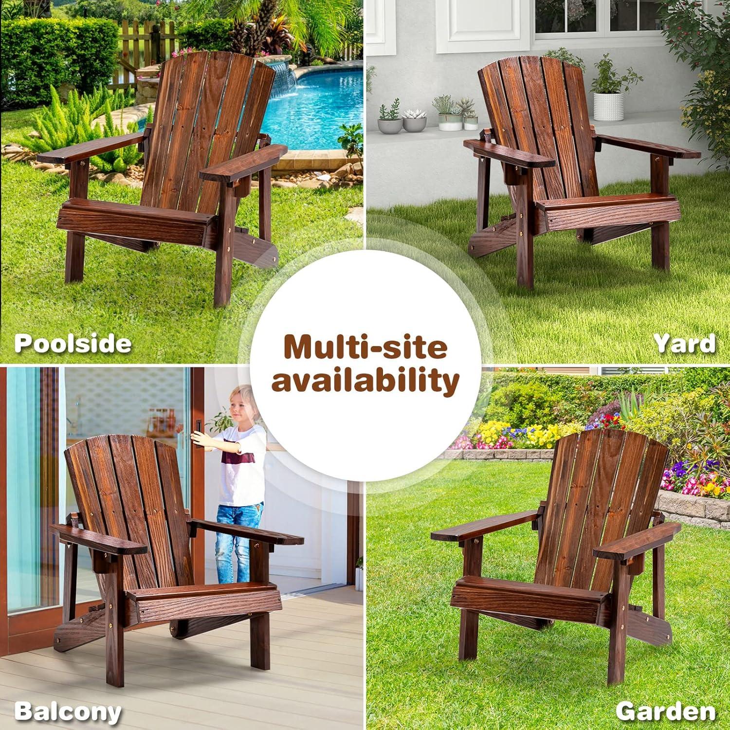 image:imageGiantex Wooden Kids Adirondack Chair All Weather Patio Chair with High Backrest Arm Rest 110 LBS Weight Capacity Outdoor Fir Wood Porch Chair for Balcony Backyard Poolside Yard 1 CoffeeCoffee