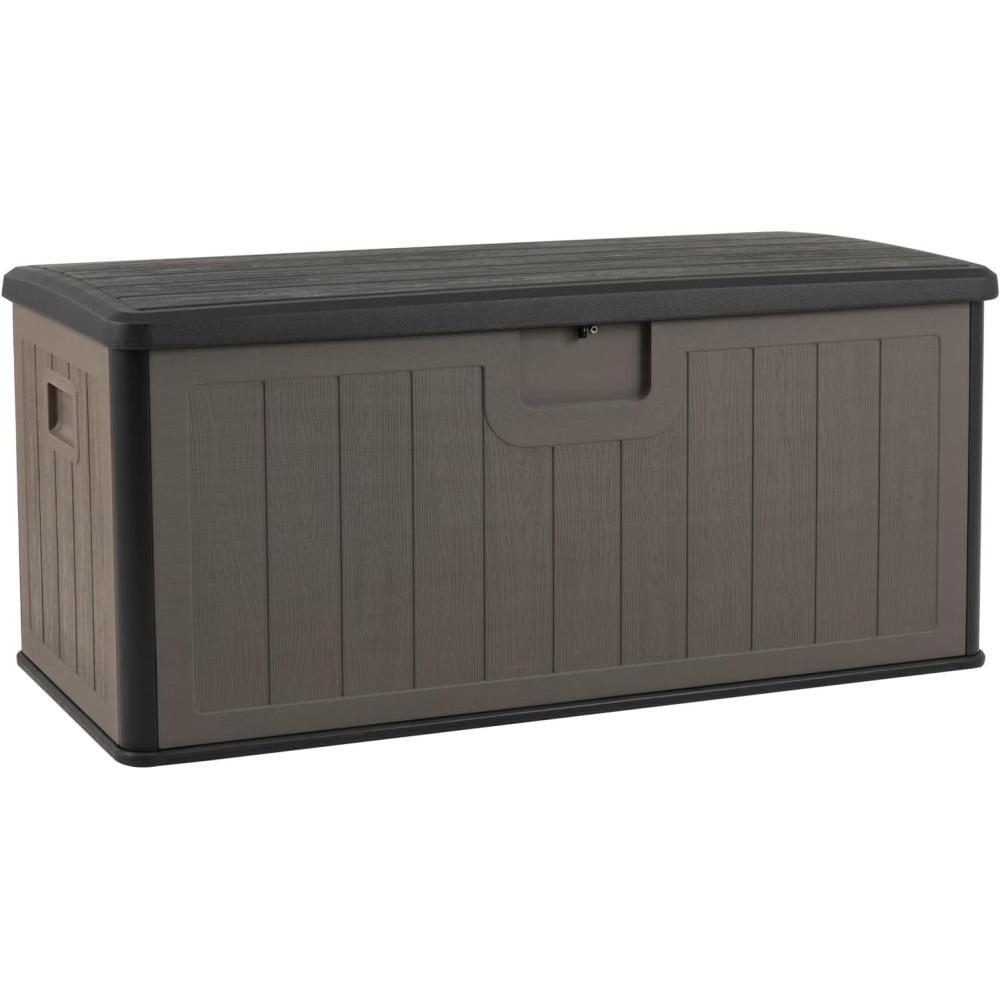 image:imageGiantex 100 Gallon Deck Box Waterproof Resin Box with Lockable Lid 440Lbs Outdoor HDPE Storage Container Bench for Patio Furniture Cushions Pool Tools amp Garden Accessories GreyBlackBrown