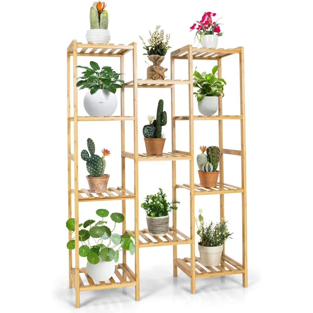 image:imageGiantex 11 Tiers Bamboo Plant Stand for Indoor Plants Multiple Plant Shelf Flower Pots Holder Storage Organizer Rack Outdoor Plant Display Rack for Living Room Patio Balcony Garden 11Tier11Tier