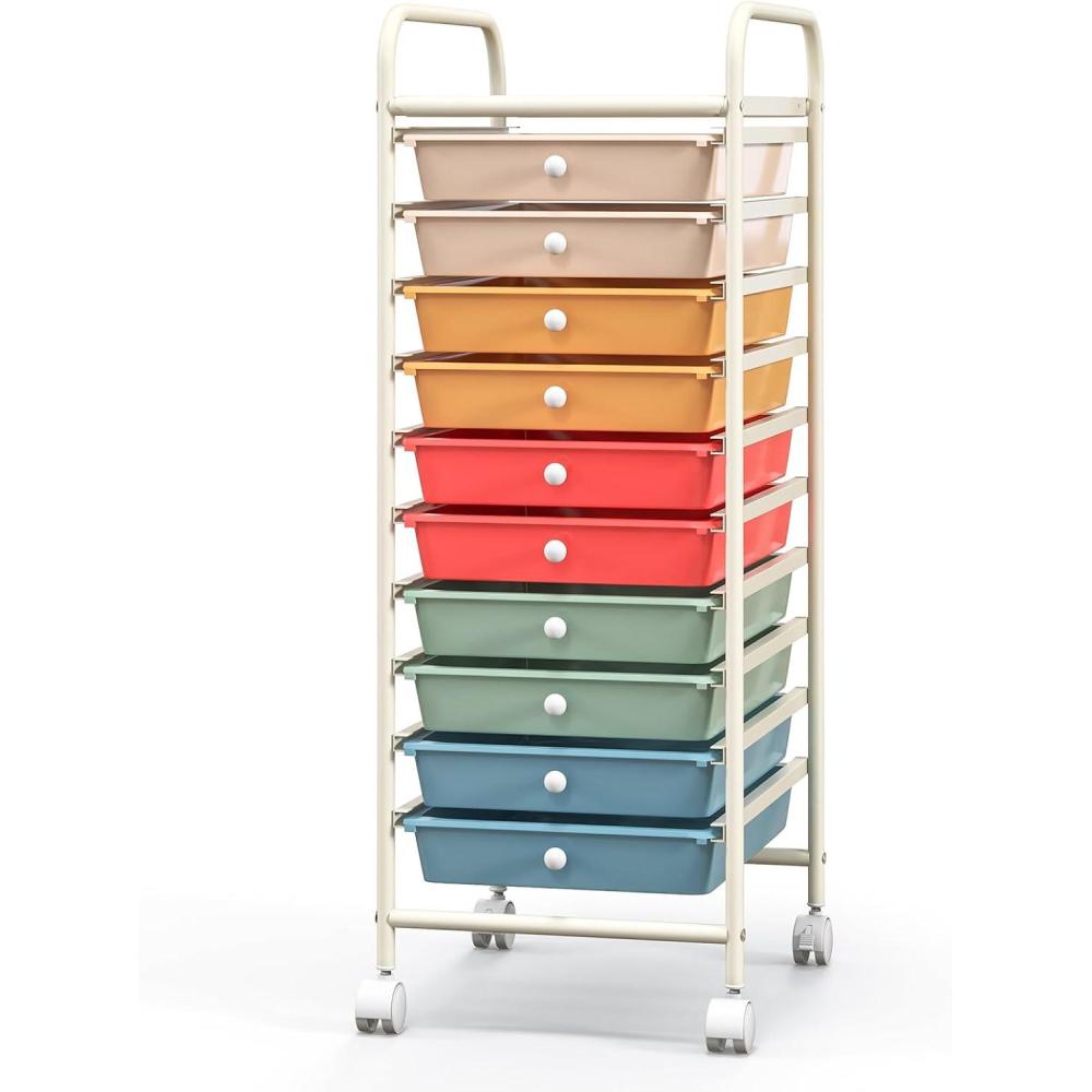 image:imageGiantex 12 Drawer Rolling Cart with Drawers Storage Organizer Cart for Classroom Office School Teacher Mobile Drawer Cart for Tools Crafts Small Printer Macaron MulticolorMacaron Multicolor
