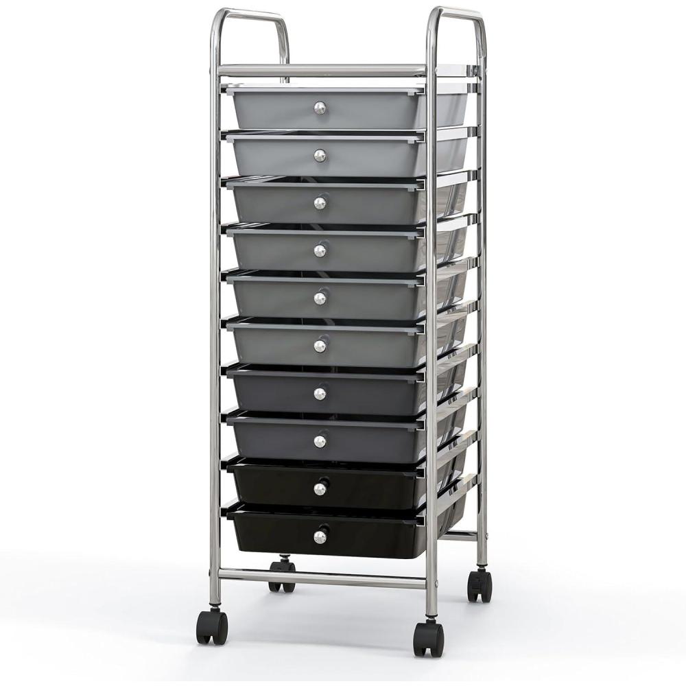 image:imageGiantex 12 Drawer Rolling Cart with Drawers Storage Organizer Cart for Classroom Office School Teacher Mobile Drawer Cart for Tools Crafts Small Printer Macaron MulticolorGray Gradient