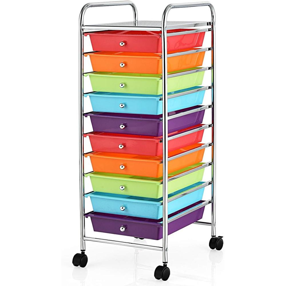 image:imageGiantex 12 Drawer Rolling Cart with Drawers Storage Organizer Cart for Classroom Office School Teacher Mobile Drawer Cart for Tools Crafts Small Printer Macaron MulticolorRedOrangeGreenBluePurple