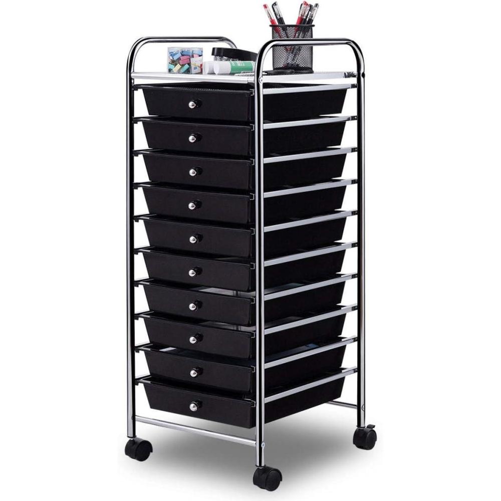 image:imageGiantex 12 Drawer Rolling Cart with Drawers Storage Organizer Cart for Classroom Office School Teacher Mobile Drawer Cart for Tools Crafts Small Printer Macaron MulticolorBlack