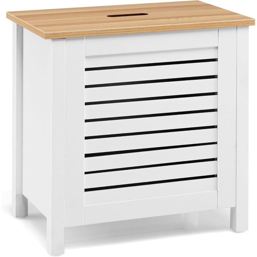 image:imageGiantex 12 Gallon Laundry Hamper Wooden Dirty Clothes Hamper with Removable Lid Louver Design Clothing Storage Organizer Laundry Basket for Laundry Room Bedroom Bathroom Easy Assembly White