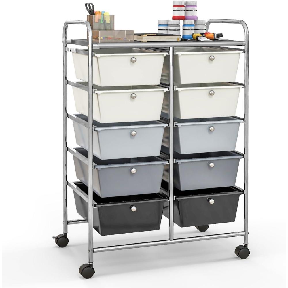 image:imageGiantex 15 Drawer Rolling Storage Cart Tools Scrapbook Paper Office School Organizer ClearGray Gradient