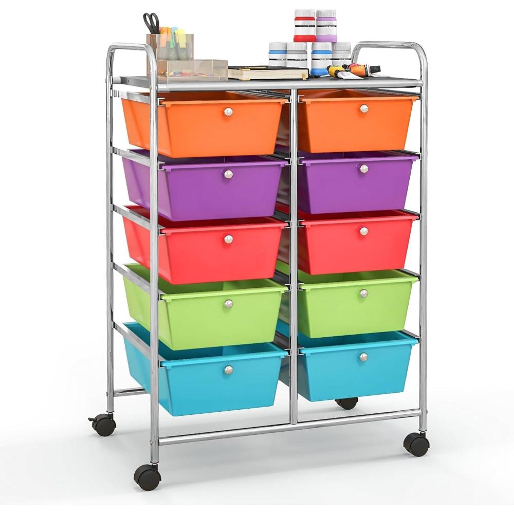 image:imageGiantex 15 Drawer Rolling Storage Cart Tools Scrapbook Paper Office School Organizer ClearRainbow