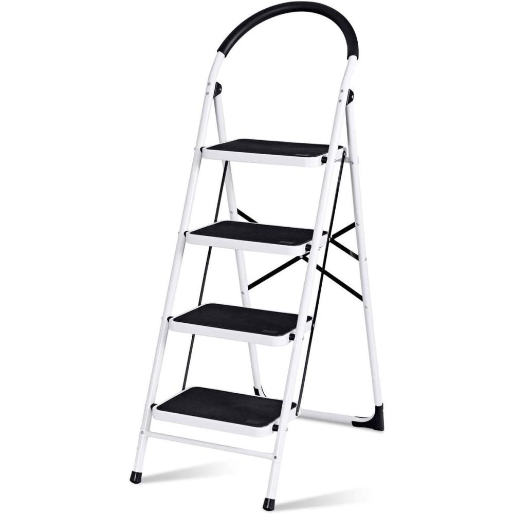 image:imageGiantex 2 Step Ladder Folding Step Stool Platform Home Kitchen Tool Multiuse Stepladder wSturdy Frame Rubber Hand Grip AntiSlip Pedal Lightweight Portable Ladder 330Lbs Capacity4 Step