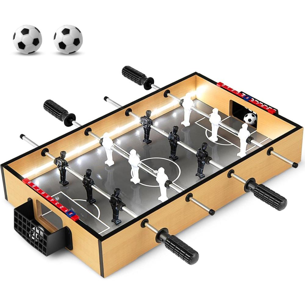 image:imageGiantex 20 Inch Foosball Table  Tabletop Football Table wLED Lights Realistic Players amp 2 Balls Wooden Soccer Game Table for Kids Adults Mini Foosball Table for Party Game Room Family Night