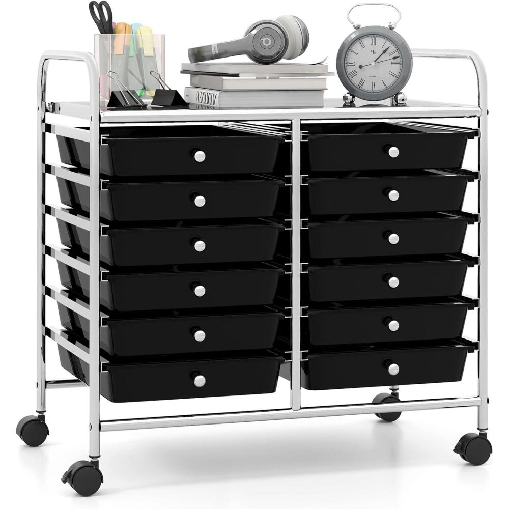 image:imageGiantex 20Drawer Storage Drawer Cart Rolling Organizer Cart for Office School Tools Scrapbook Paper Utility Rack on Wheels MulticolorBlack