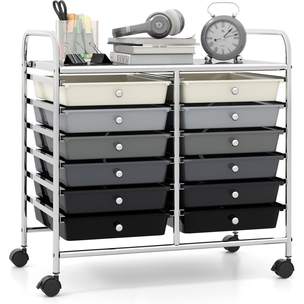 image:imageGiantex 20Drawer Storage Drawer Cart Rolling Organizer Cart for Office School Tools Scrapbook Paper Utility Rack on Wheels MulticolorBlack Gradient