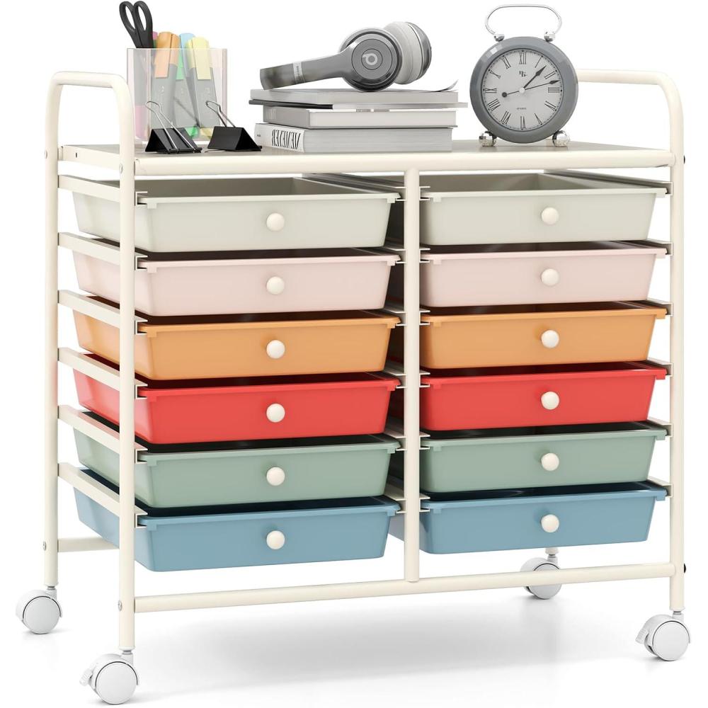 image:imageGiantex 20Drawer Storage Drawer Cart Rolling Organizer Cart for Office School Tools Scrapbook Paper Utility Rack on Wheels MulticolorMacaron