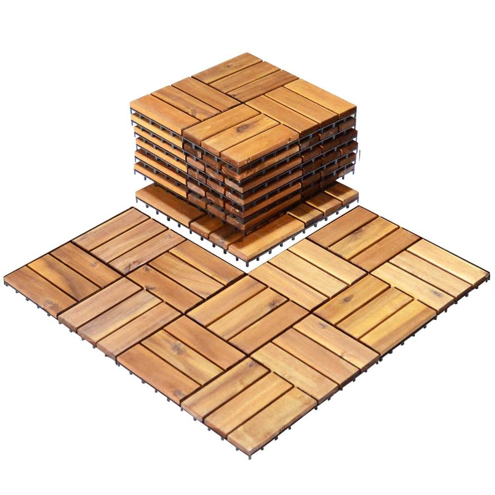 image:imageGiantex 27 PCS Interlocking Patio Deck Tiles 12 x 12in Acacia Hardwood Floor Tiles Tools Free Assembly 27 sq Ft Wood Composite Deck Flooring Pavers for Outdoor amp Indoor Checker Pattern10 PCS