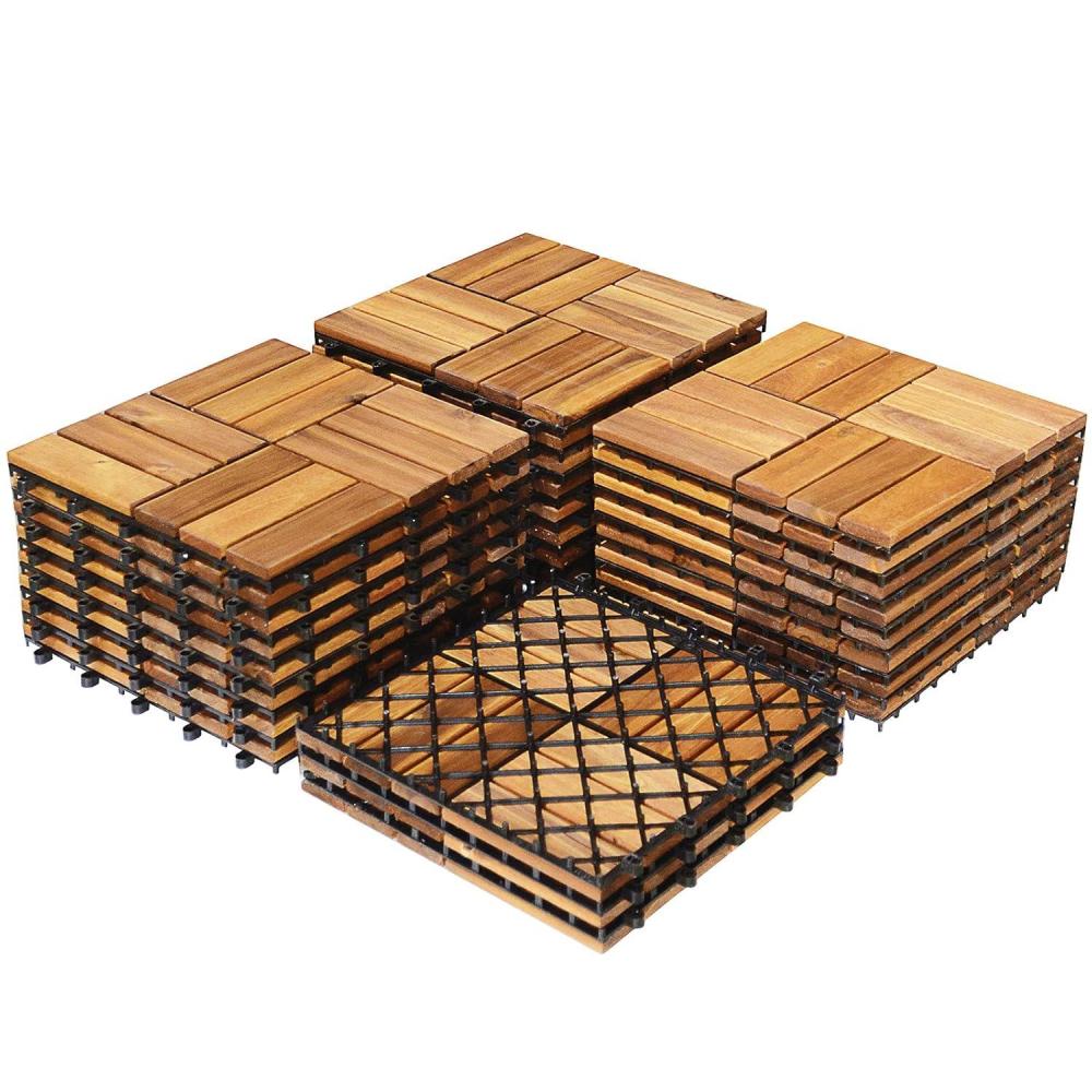 image:imageGiantex 27 PCS Interlocking Patio Deck Tiles 12 x 12in Acacia Hardwood Floor Tiles Tools Free Assembly 27 sq Ft Wood Composite Deck Flooring Pavers for Outdoor amp Indoor Checker Pattern27 PCS
