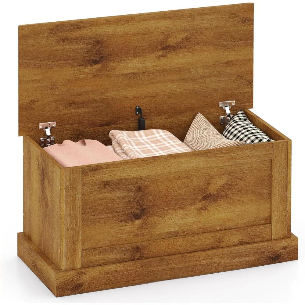 image:imageGiantex 355Inches Storage Chest with Safety Metal Hinges Wooden Flip Top Tool Trunk Hydraulic Strut Organizer Box Large Farmhouse Storage Bench for Bedroom Living Room Entryway WhiteOak