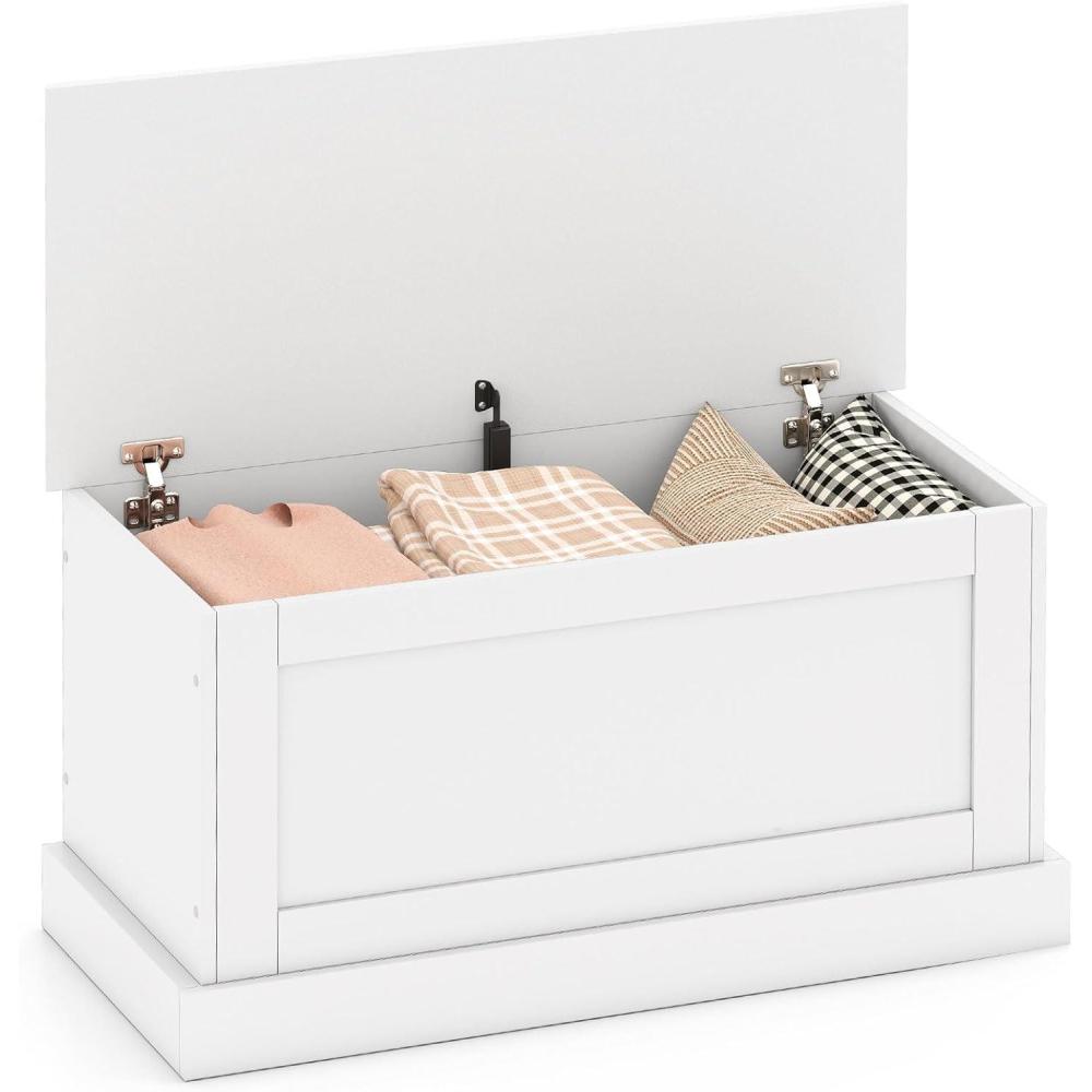 image:imageGiantex 355Inches Storage Chest with Safety Metal Hinges Wooden Flip Top Tool Trunk Hydraulic Strut Organizer Box Large Farmhouse Storage Bench for Bedroom Living Room Entryway WhiteWhite