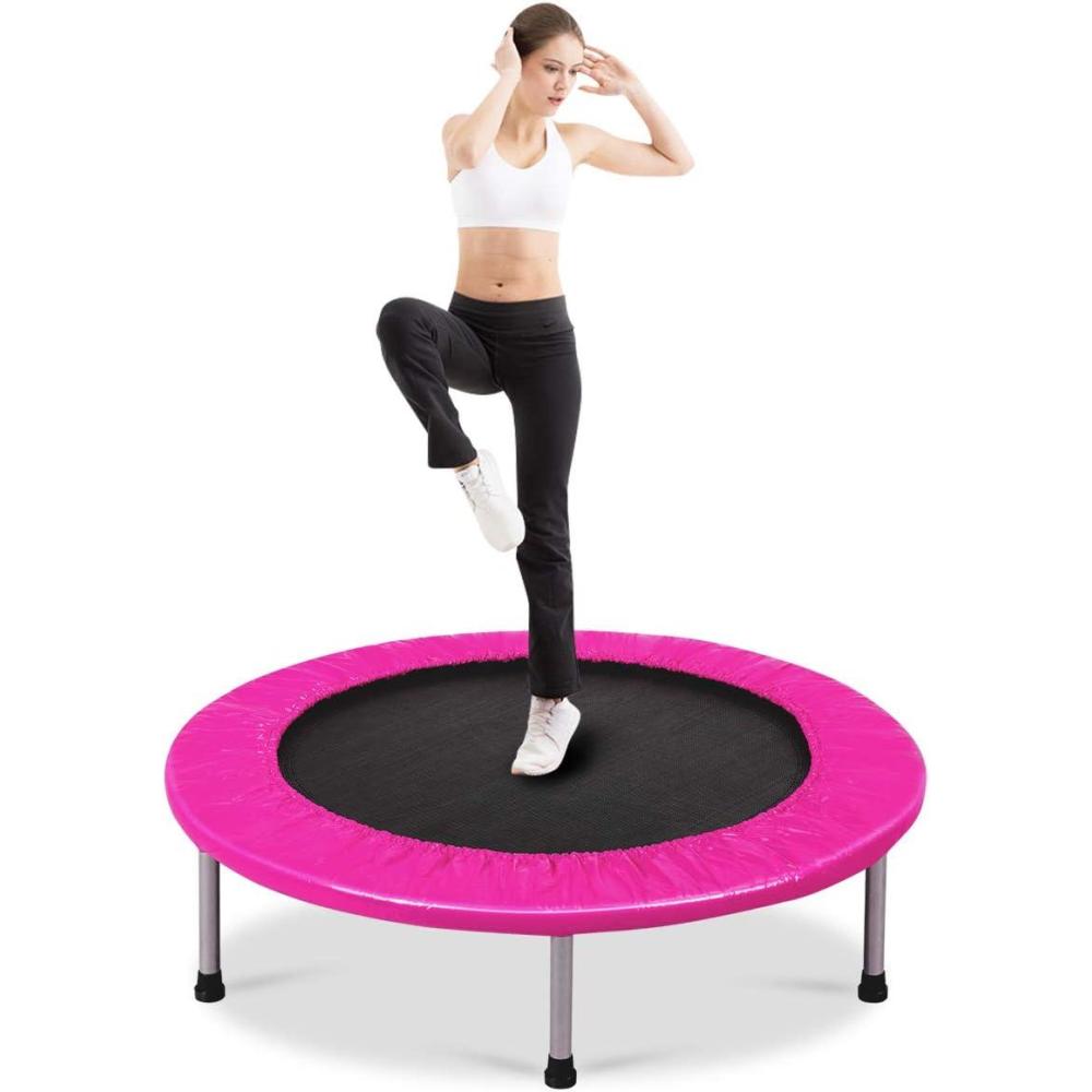 image:imageGiantex 36 38 Foldable Rebounder Trampoline for Adults Stable amp Quiet Small Exercise Trampoline with Safety Pad Indoor Outdoor Mini Fitness Trampoline for Adults Kids Workout Max Load 330lbsPink
