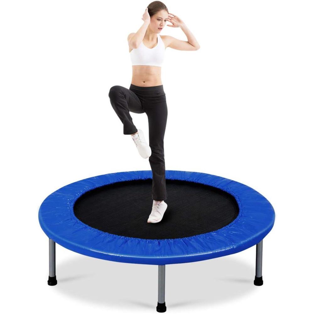 image:imageGiantex 36 38 Foldable Rebounder Trampoline for Adults Stable amp Quiet Small Exercise Trampoline with Safety Pad Indoor Outdoor Mini Fitness Trampoline for Adults Kids Workout Max Load 330lbsBlue