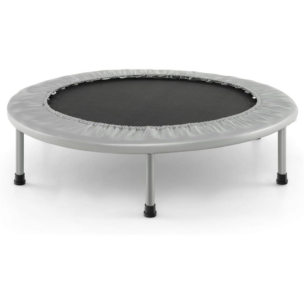 image:imageGiantex 36 38 Folding Mini Trampoline Portable Recreational Fitness Trampoline for Adults Kids Max Load 330lbs Foldable Indoor Exercise Rebounder TrampolineGrey