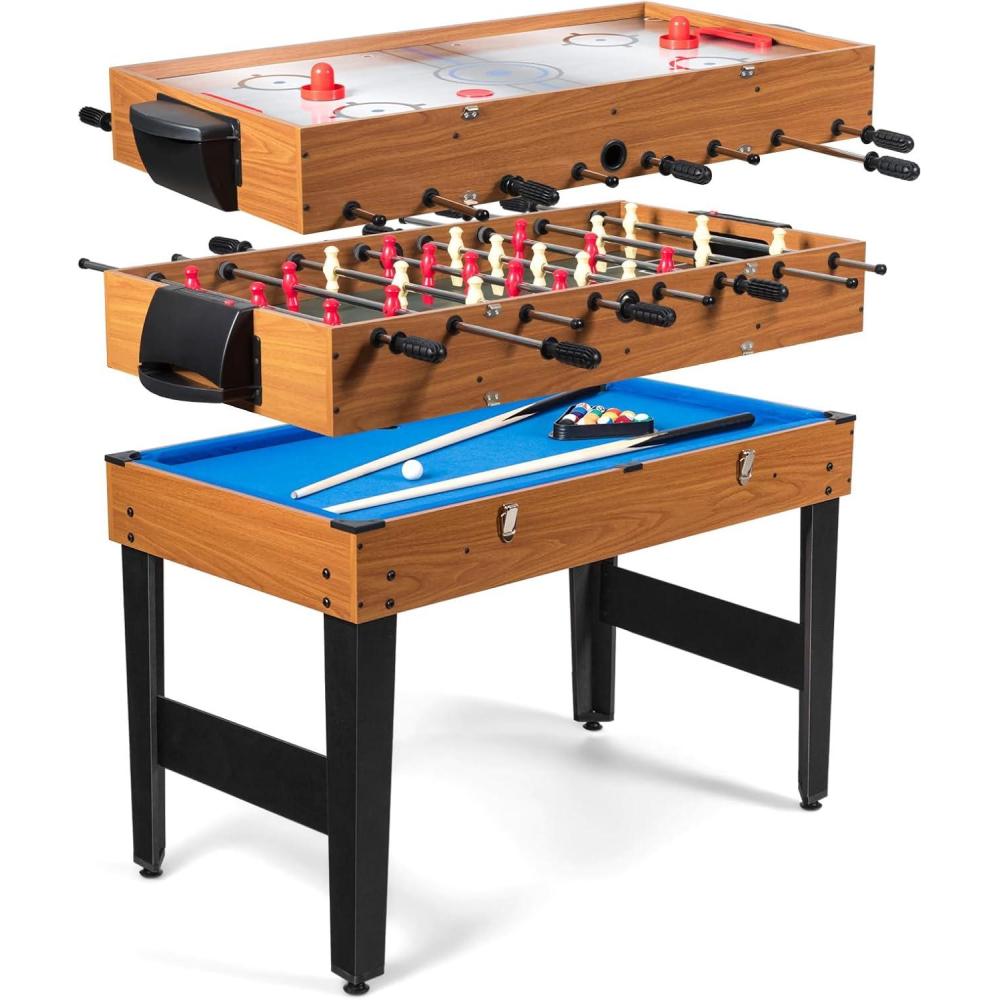 image:imageGiantex 3in1 Multi Game Table 48 Inch Combination Game Tables with Foosball Hockey Billiards Combo Game Table Set for Adults Kids Gifts Family Night Arcade Game Room