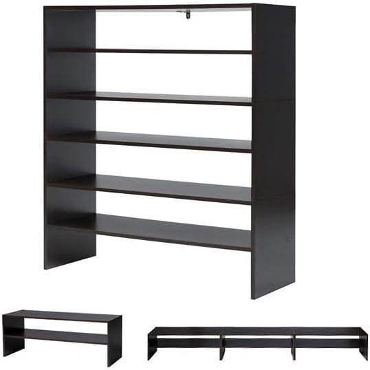 image:imageGiantex 3in1 Vertical Shoe Rack 6Tier Free Standing Shoe Storage Organizer wStackable Design for 18 Pairs 31 Inch Wide Wood Shoe Shelf for Closet Entryway Living Room Office WhiteWalnut