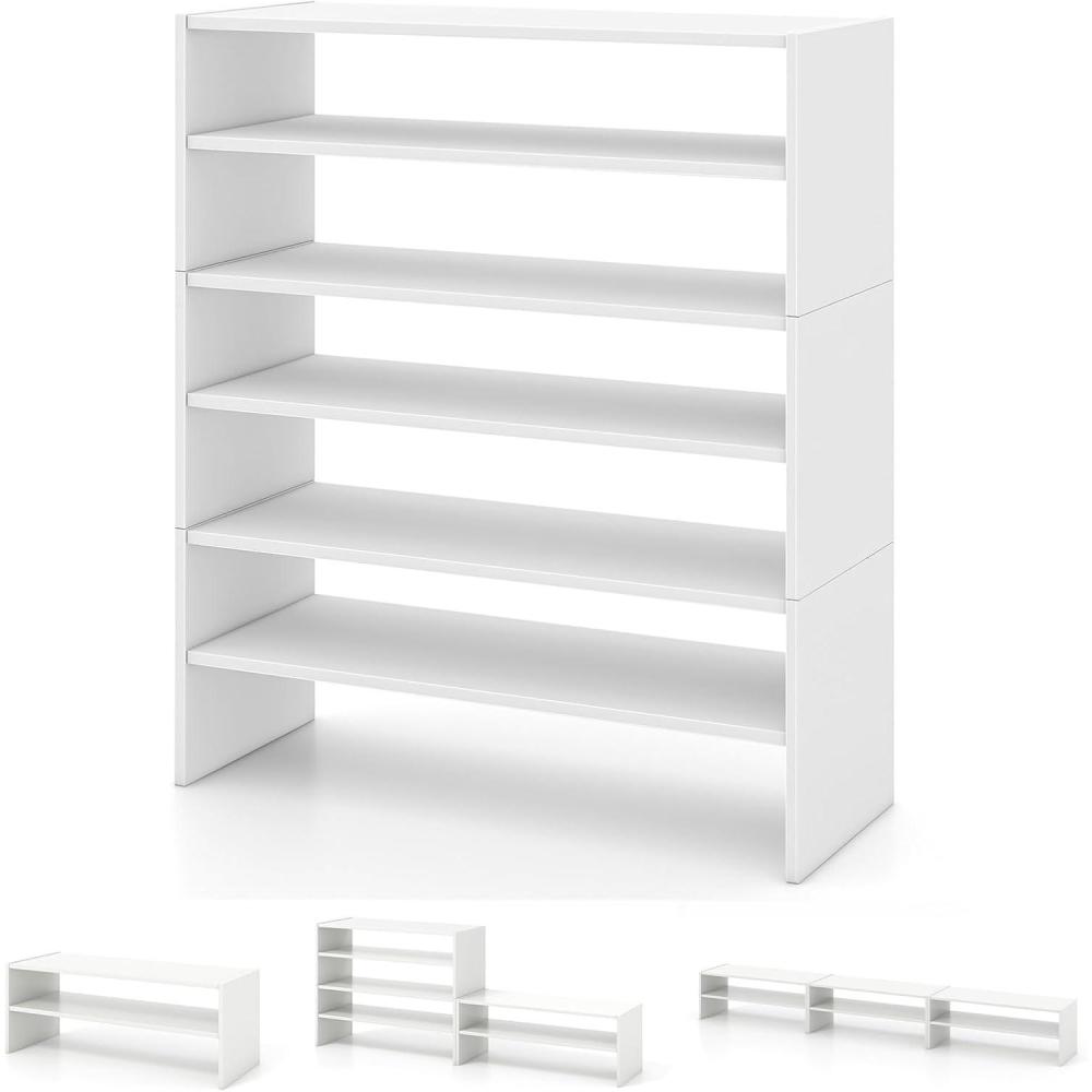 image:imageGiantex 3in1 Vertical Shoe Rack 6Tier Free Standing Shoe Storage Organizer wStackable Design for 18 Pairs 31 Inch Wide Wood Shoe Shelf for Closet Entryway Living Room Office WhiteWhite