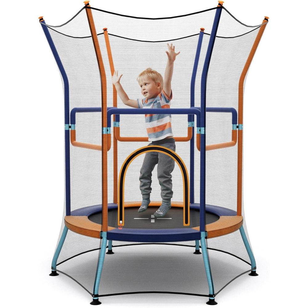 image:imageGiantex 48 Toddler Trampoline With Safety Enclosure Net Seamless Design for Kids Aged 36 Indoor Outdoor Mini Small Birthday Gift for Boys GirlsOrangeBlue