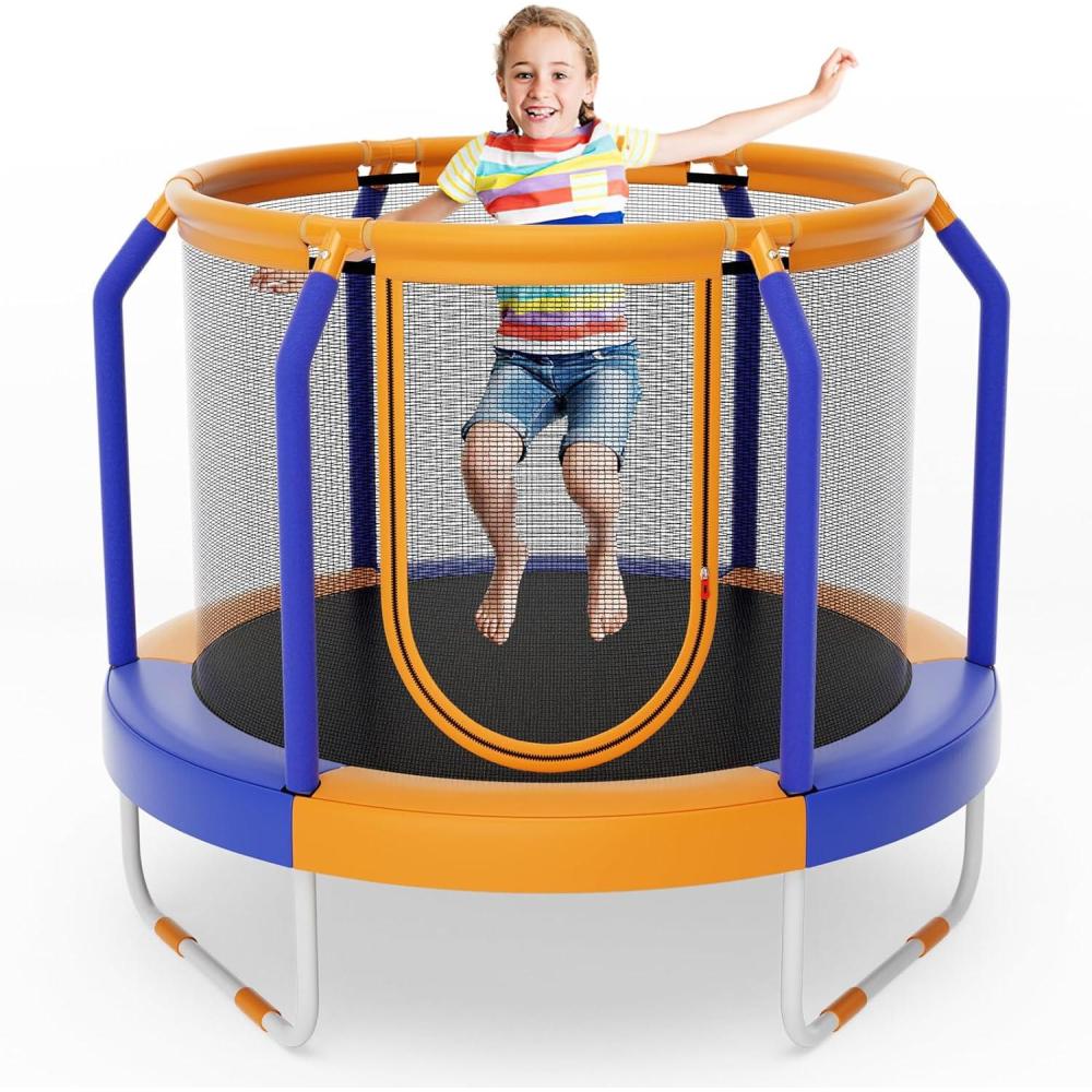 image:imageGiantex 48 Trampoline for Kids Toddler Trampoline with Safety Enclosure Net Max Load 265 Lbs Outdoor Mini Trampoline with Net for Kids Indoor Small Trampoline Gifts for Boys Girls Aged 36Blue Orange