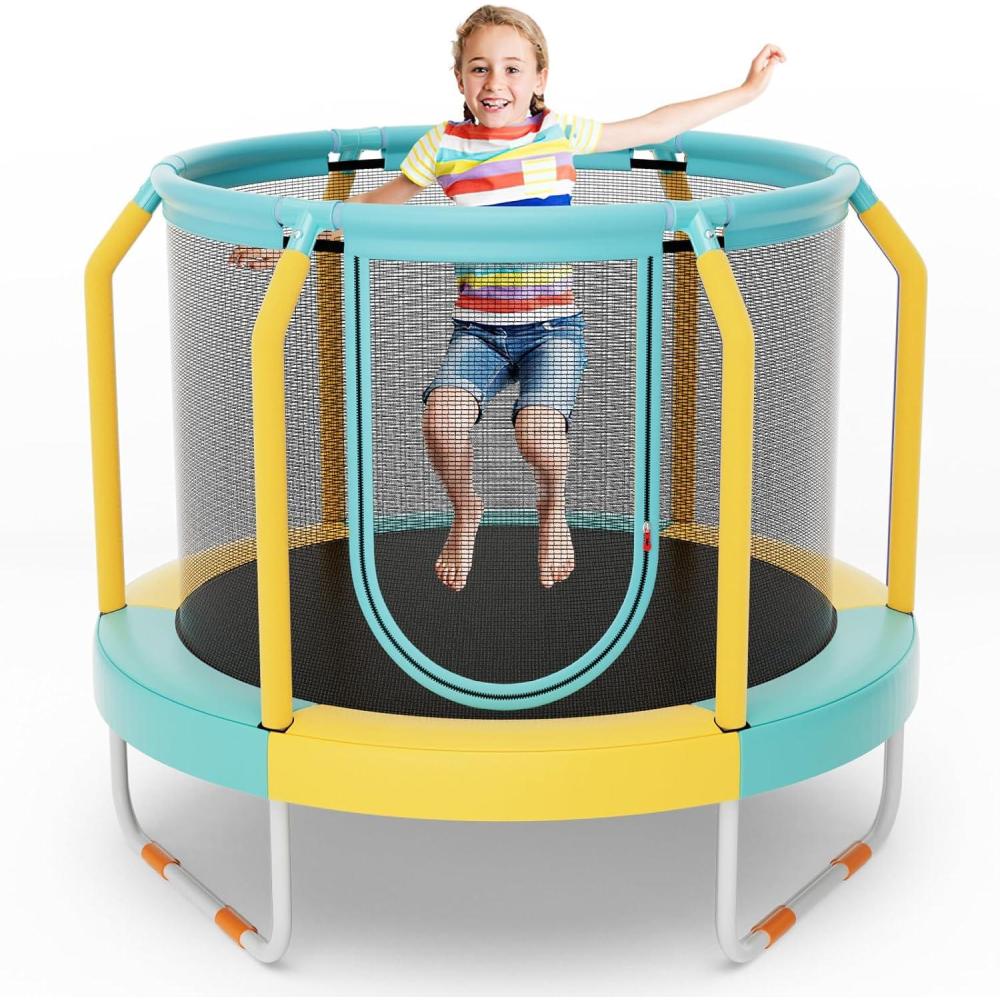 image:imageGiantex 48 Trampoline for Kids Toddler Trampoline with Safety Enclosure Net Max Load 265 Lbs Outdoor Mini Trampoline with Net for Kids Indoor Small Trampoline Gifts for Boys Girls Aged 36Green Yellow