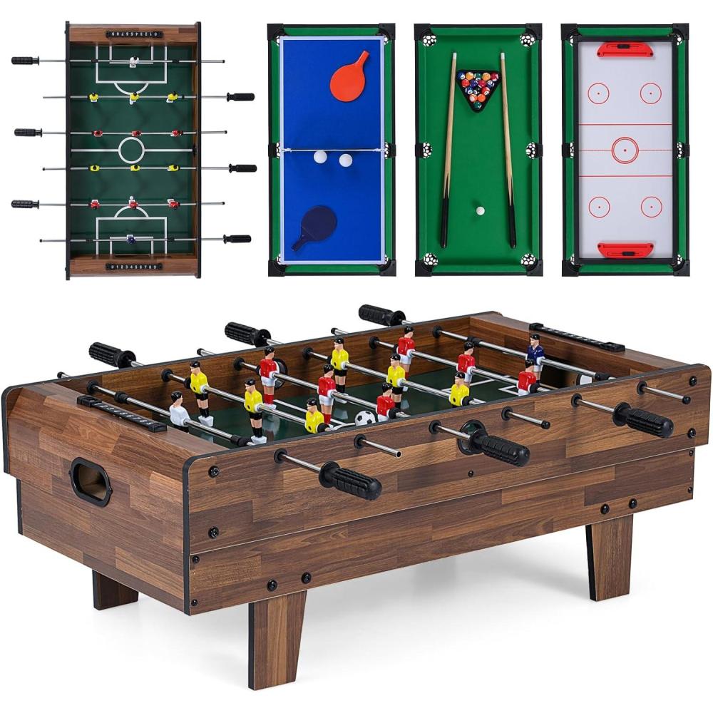 image:imageGiantex 4in1 Multi Game Table Combo Foosball Game Table Top wBilliards Ping Pong Push Hockey for Home Game Room Family Night amp Arcade Wood Combination Game Table Set for AdultsDark Brown