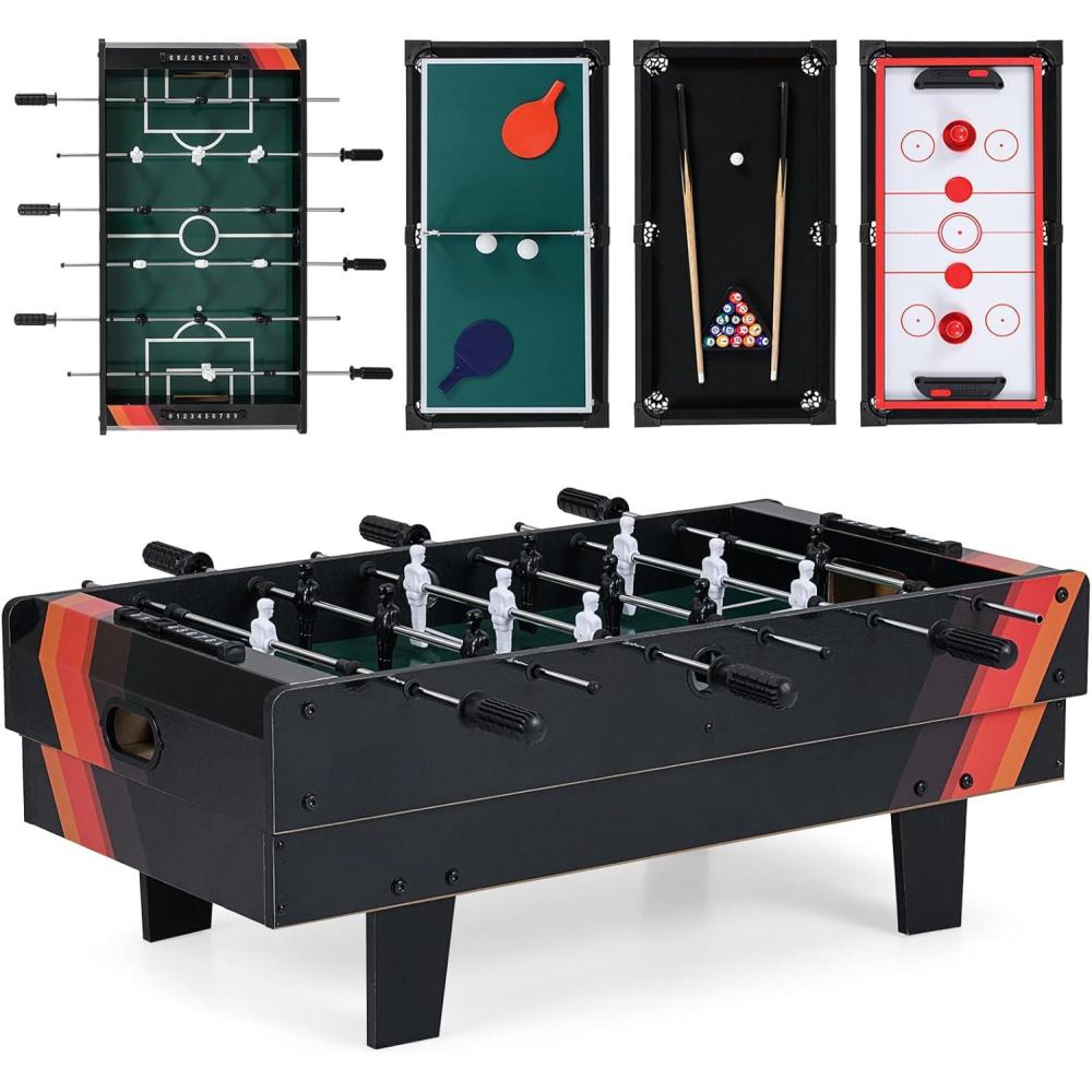 image:imageGiantex 4in1 Multi Game Table Combo Foosball Game Table Top wBilliards Ping Pong Push Hockey for Home Game Room Family Night amp Arcade Wood Combination Game Table Set for AdultsBlack