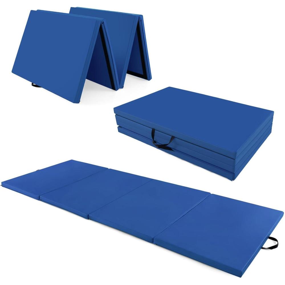 image:imageGiantex 4x10x 2 Gymnastics Mat 4Panel Folding Aerobics Exercise Mat wHook amp Loop Fastener Carrying Handle Portable Tumbling Mat for Stretching Yoga Cheerleading Martial ArtsBlue