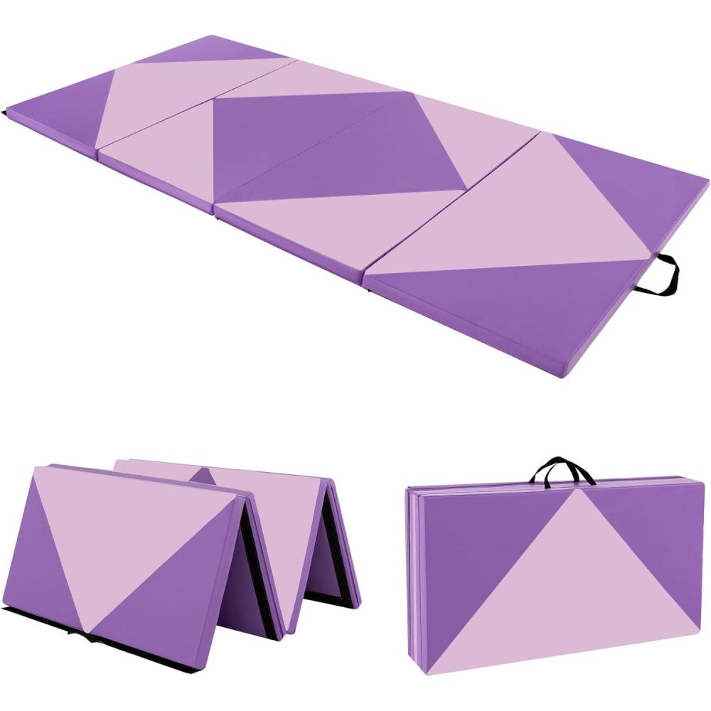 image:imageGiantex 4x8 Gymnastics Mat 2 Thick Folding Tumbling Mat with Carrying Handles Foldable Gym Mat with Hook and Loop Fastener Cheer Mats for Kids Adults Home Exercise Aerobics FitnessLight PinkPurple