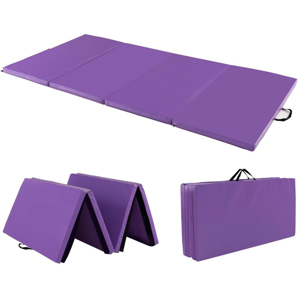 image:imageGiantex 4x8 Gymnastics Mat 2 Thick Folding Tumbling Mat with Carrying Handles Foldable Gym Mat with Hook and Loop Fastener Cheer Mats for Kids Adults Home Exercise Aerobics FitnessViolet
