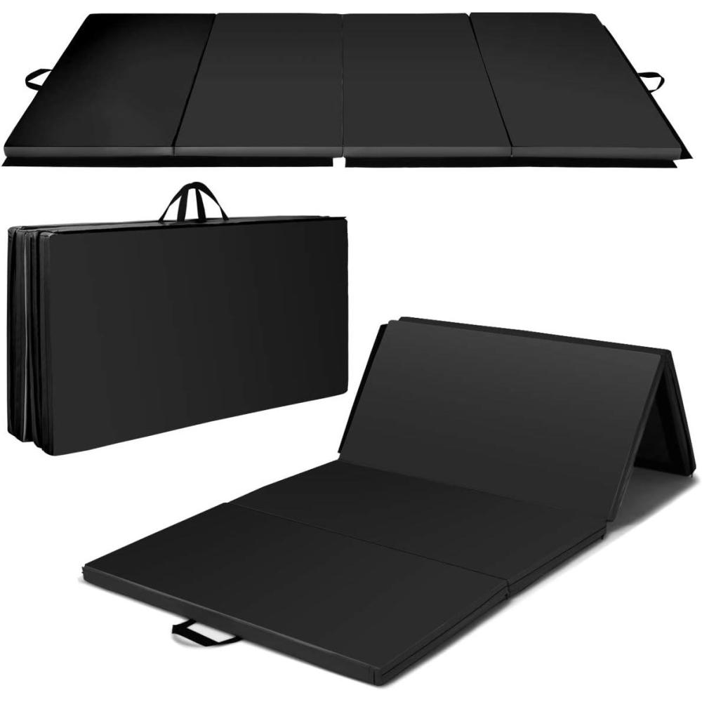 image:imageGiantex 4x8 Gymnastics Mat 2 Thick Folding Tumbling Mat with Carrying Handles Foldable Gym Mat with Hook and Loop Fastener Cheer Mats for Kids Adults Home Exercise Aerobics FitnessBlack