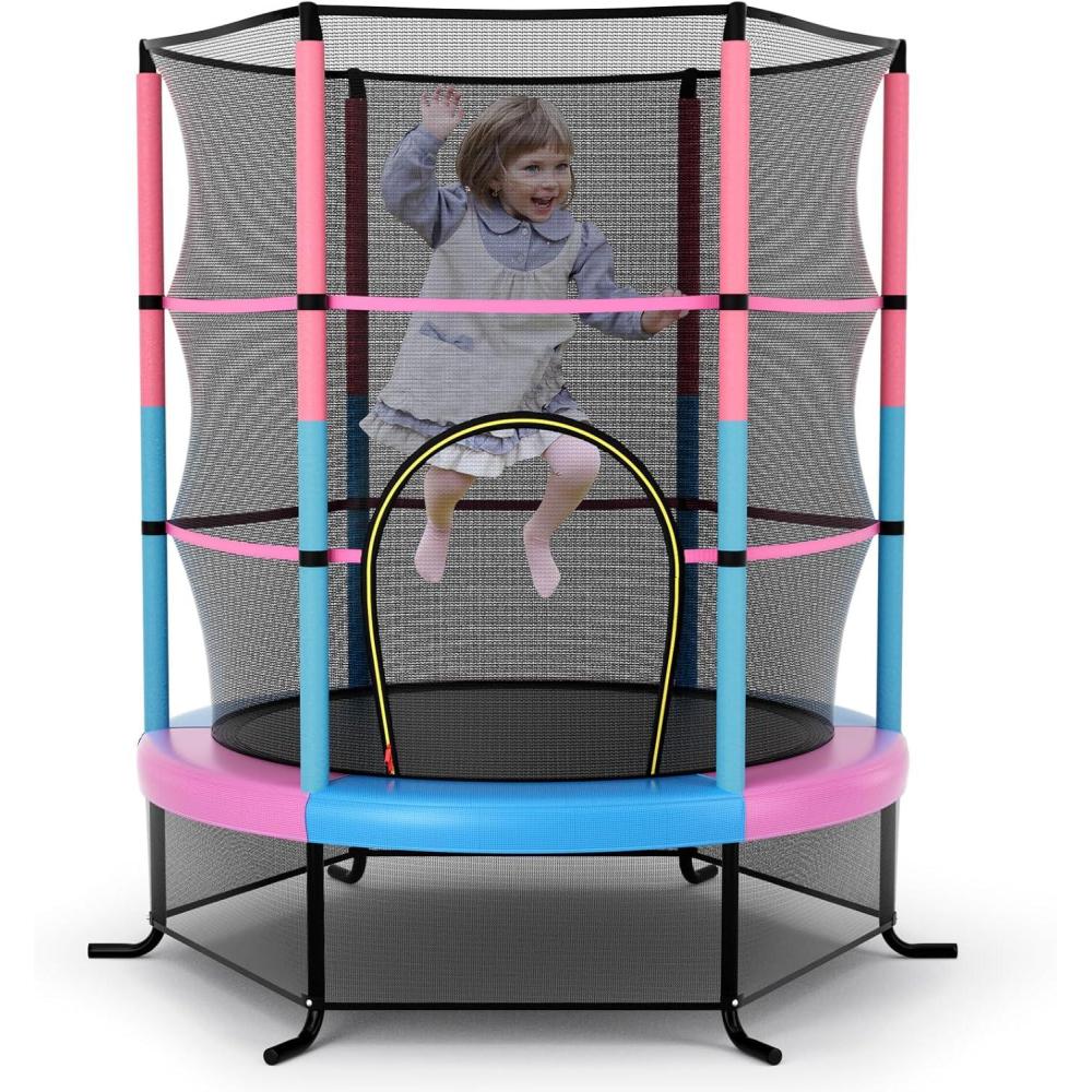 image:imageGiantex 55 Mini Kids Trampoline With Safety Enclosure Net ASTM Approved NoGap Safe Design Easy to Assemble 46 Ft Outdoor Indoor Small ToddlerPinkBlue