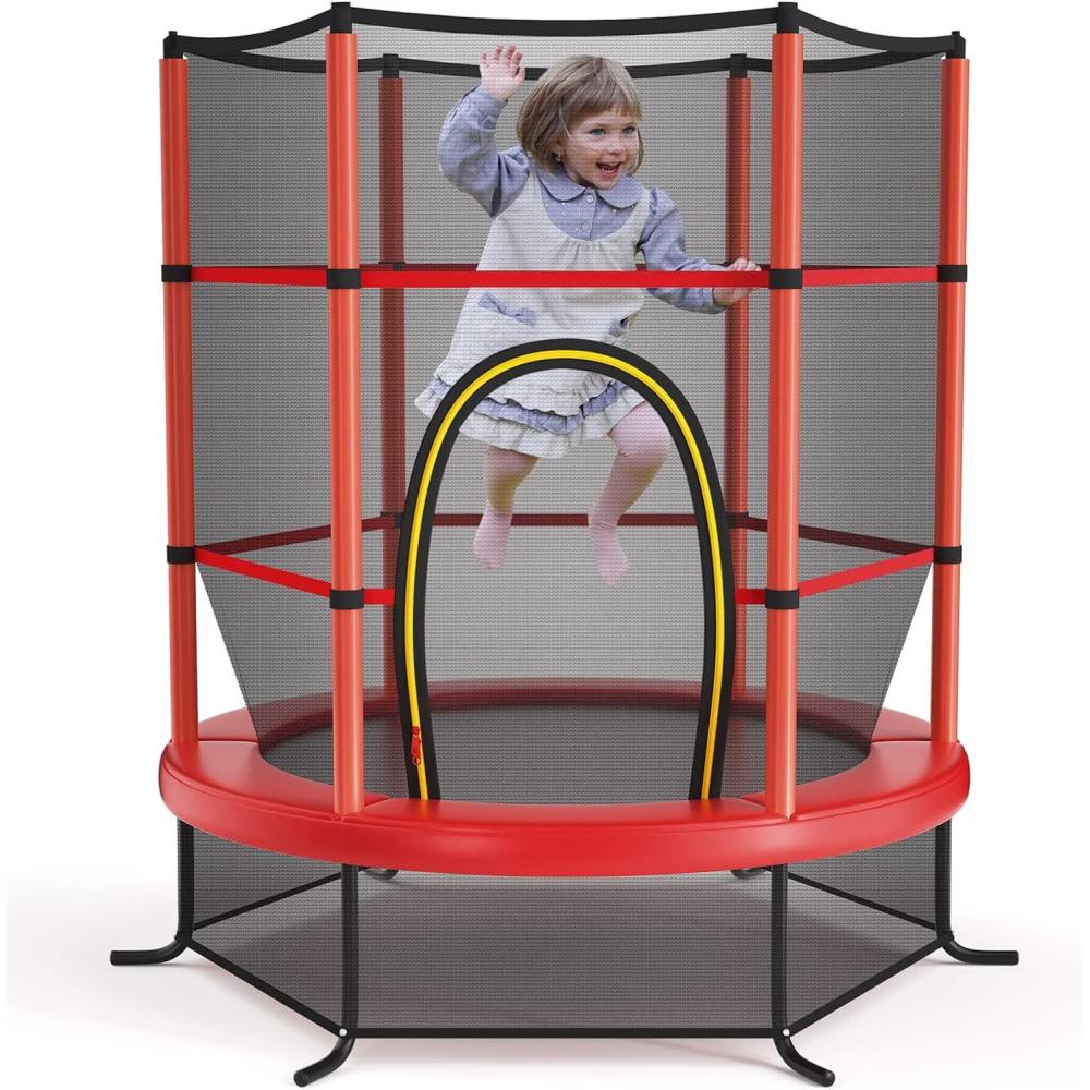 image:imageGiantex 55 Mini Kids Trampoline With Safety Enclosure Net ASTM Approved NoGap Safe Design Easy to Assemble 46 Ft Outdoor Indoor Small ToddlerRed