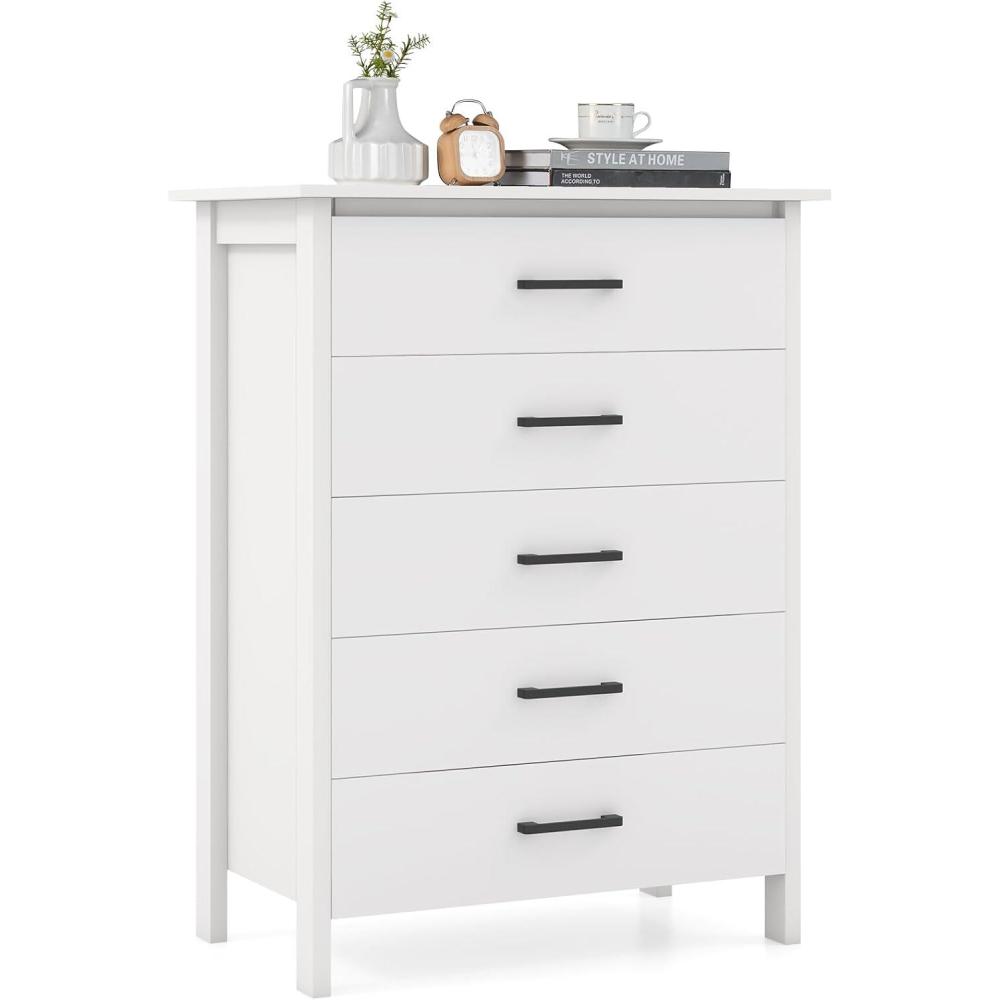 image:imageGiantex 5Drawer Dresser for Bedroom 415 Storage Cabinet with 5 Drawers AntiTip Kit Multipurpose Clothes Organizer Chest of Drawers for Closet Nursery Entryway Storage Floor Cabinet BlackWhite