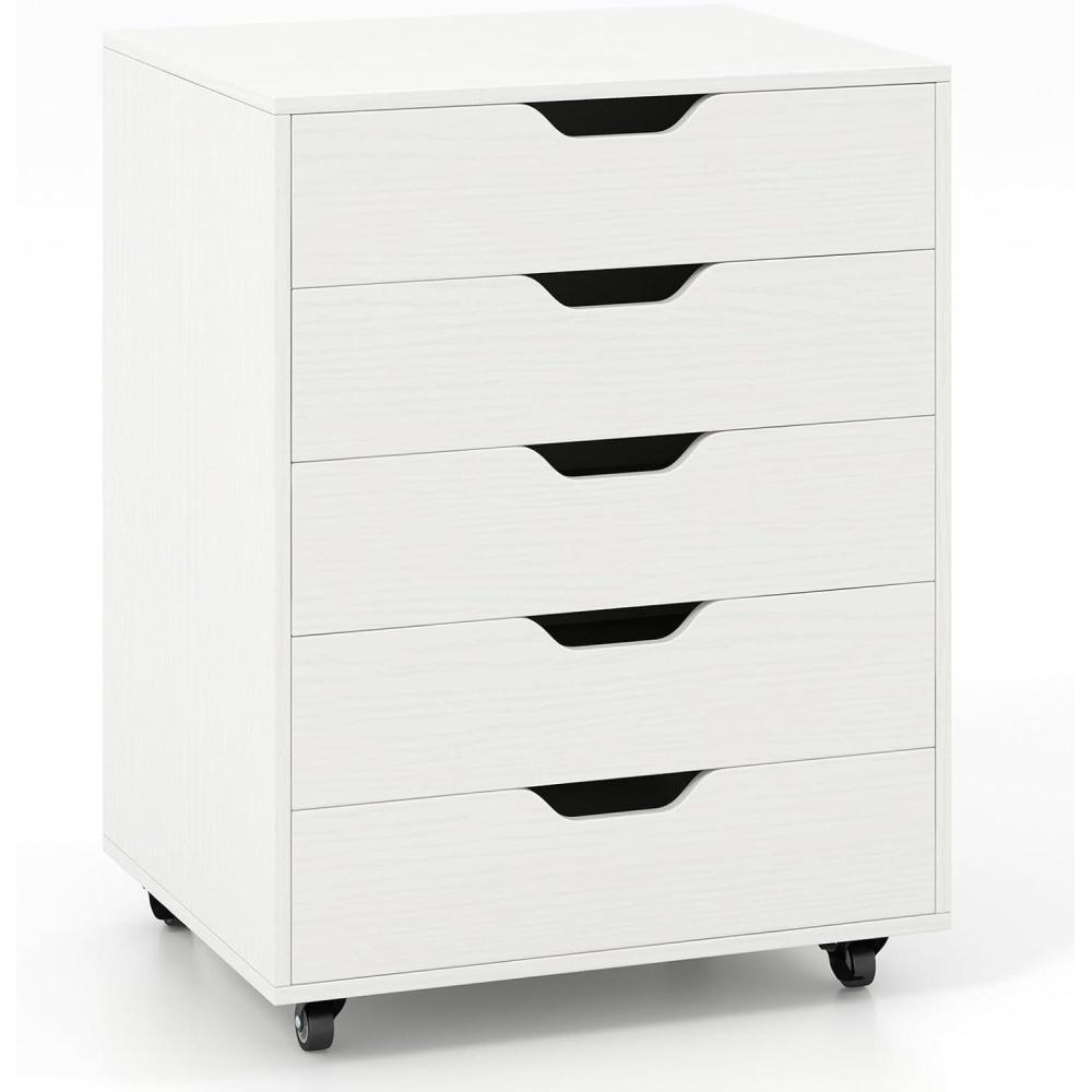 image:imageGiantex 5Drawer Storage Cabinet Mobile Lateral File Cabinet with Drawers Wheels Rolling Chest of Drawers 195 x 16 x 255 for Office Under Desk Living Room StudyWhite